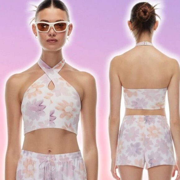 SUNDAY BEST Amie Twisted Halter Tank Sz Small White Poetic Pink - Picture 1 of 6